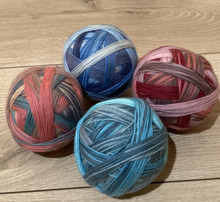 Load image into Gallery viewer, 4Ply Hand Dyed Sock Yarns 100g Self Stripped balls